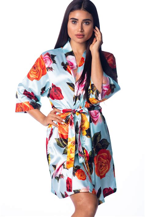 Pretty Robes Womens Floral Satin Silky Robe Kimono For Bride