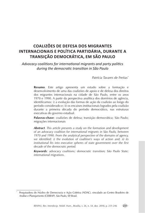 PDF Coalizões de defesa dos migrantes internacionais e política
