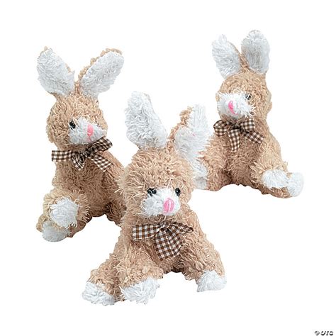 Scruffy Brown Stuffed Bunnies With Gingham Bow 12 Pc Oriental Trading