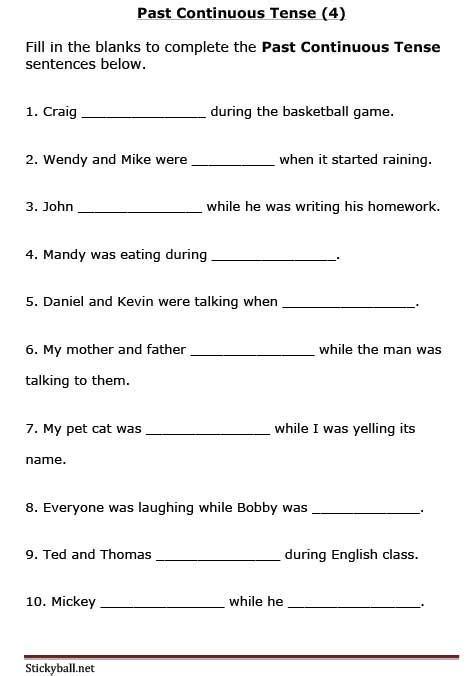 Past Continuous Tense Worksheet For Grade