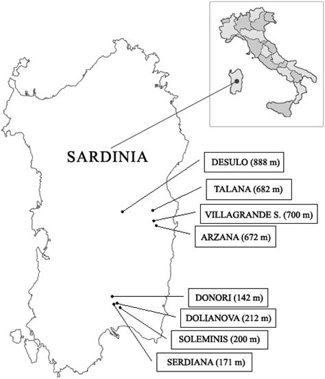 Island Of Sardinia Geographic Position And Altitude Metres Above Sea