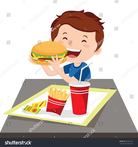 Boy Eating Fast Food Vector Illustration Stock Vector Royalty Free