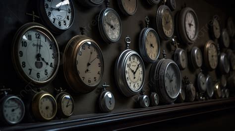 An Old Wall Of Clocks On Wall Background Picture Of Clocks With Time