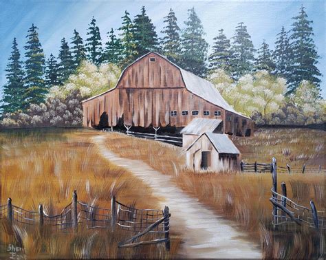 Rustic Barn Fall Painting Landscape Painting Fall Landscape Art In