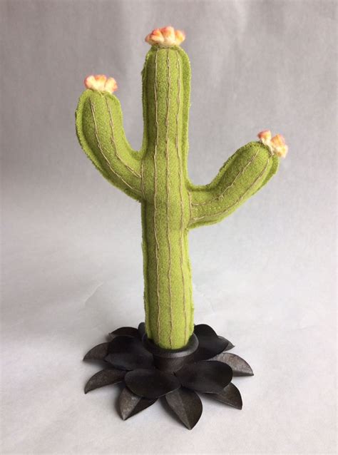 This Beautiful Wool Felt Saguaro Cactus Is In Full Bloom And Sits