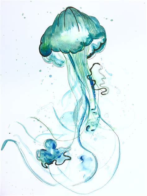 Watercolor Jellyfish Abstract Sealife Watercolor Watercolor Jellyfish