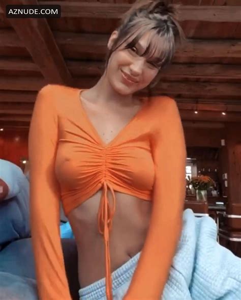 Bella Hadid Shared A New Sexy Video Showing Her Braless Tits In An Orange Top On Instagram Aznude