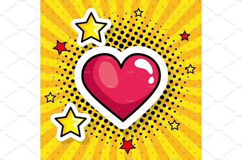 Heart With Stars Pop Art Style Icon Custom Designed Graphic Objects
