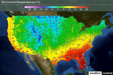 Us Weather Current Temperatures Map Celsius