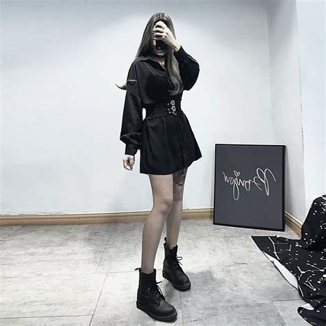 Women S Long Sleeved Casual Long Shirts Dresses In 2021 Cute Korean Fashion Chic Black Dress