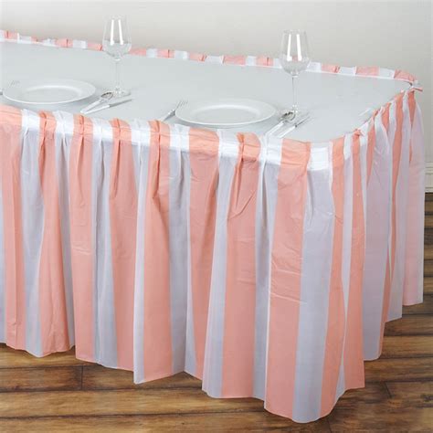 14ft 10 Mil Thick Stripe Plastic Table Skirts Disposable Table Skirt Spill Proof White
