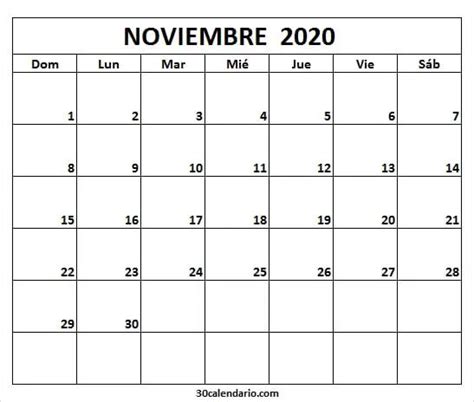 Descargar 2020 Noviembre Calendario En Blanco Obtenga Una Plantilla