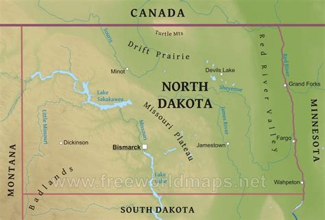 Physical Map Of North Dakota