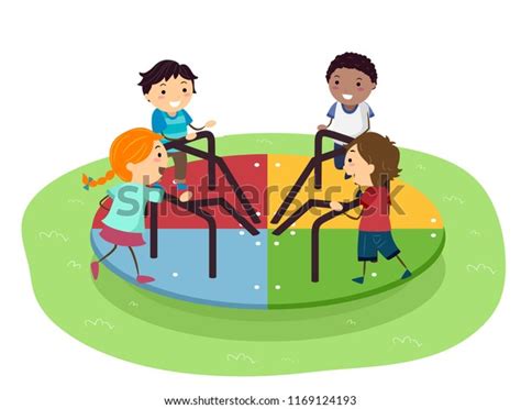 Illustration Of Stickman Kids Playing At The Spinning Wheel At The