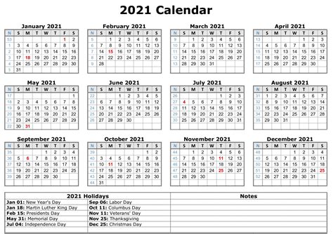 Printable monthly calendar for 2021, 2022. 2021 Printable Calendar With Holidays | Printable yearly ...