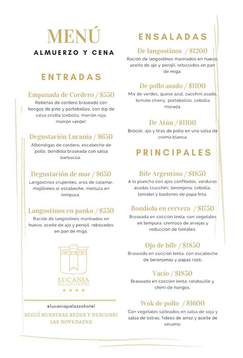 Carta Restaurante Restaurante De Comodoro Rivadavia Hotel Lucania