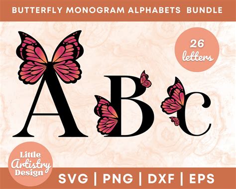 Butterfly Monogram Svg Alphabet Butterfly Alphabet Monogram Etsy