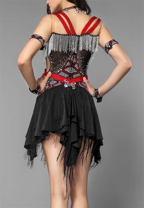 Salsa Dance Asymmetrical Skirt Beaded Fringe Cut Out Design