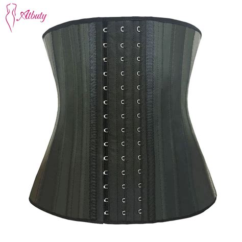 atbuty 25 steel boned waist trainer corset latex waist cincher workout shapewear 3 rows hooks