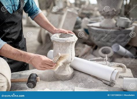 Sculptor Working With Stone Vase Indoors Stock Photo Image Of
