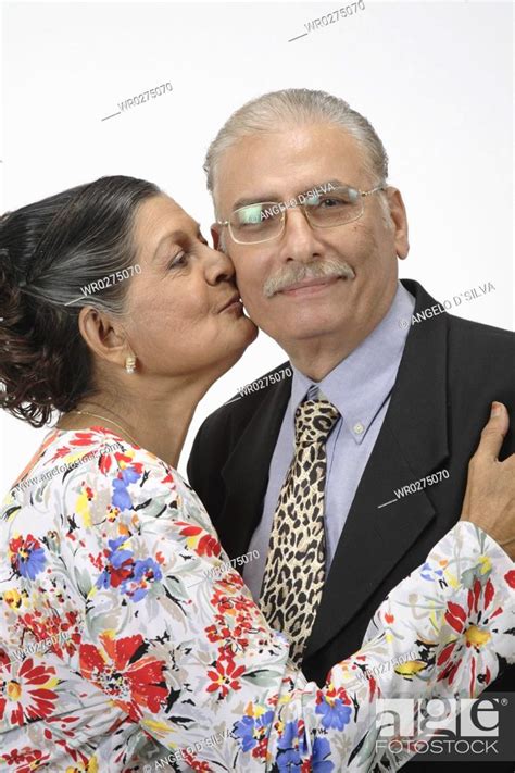 Old Couple Old Woman Kissing Old Man Cheek Mr 703b And 703a Stock