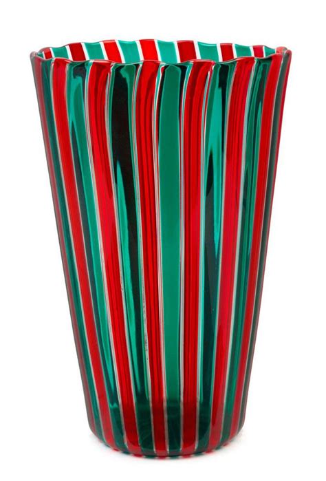 Venini Murano Glass Vase With Colorful Canes Venetian Murano Glass