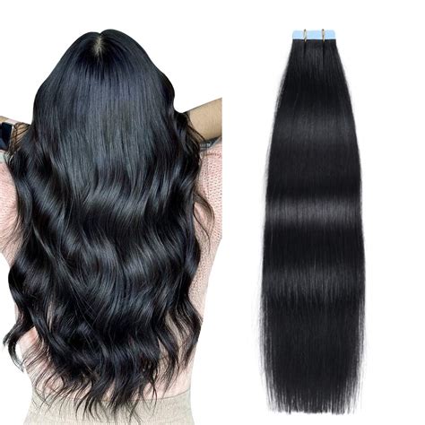 Amazon Com Suyya Tape In Hair Extensions Black Real Human Hair Pcs G Pack Straight