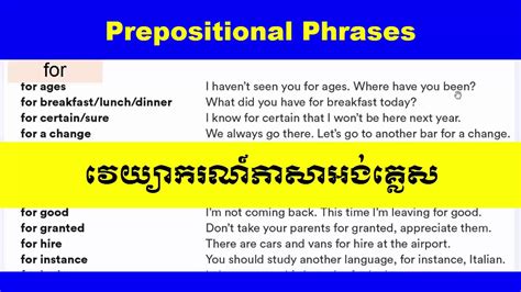 Study English Khmer Grammar Prepositional Phrases Part 17