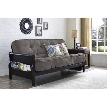The futon was put on the floor at night for sleeping. Better Homes and Gardens Wood Arm Futon with Coil Mattress ...