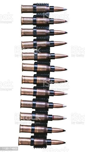 Maschinengewehrmunition Auf Weißem Hintergrund Kugelgürtel Bandoleer