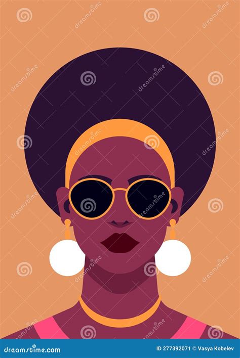 Black Beautiful Woman Art Color Portrait For T Shirt Print Card Poster Vector Flat Illustration