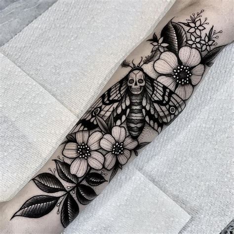 Death Moth And Flowers On Forearm 💀 Thank You ⚰️ Moth Tattoo Forearm