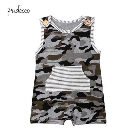 Pudcoco New Brand Newborn Kids Baby Boys Camouflage Bodysuit Jumpsuit