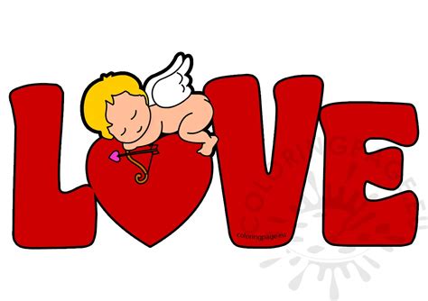 Valentines Day Cupid And Love Text Coloring Page