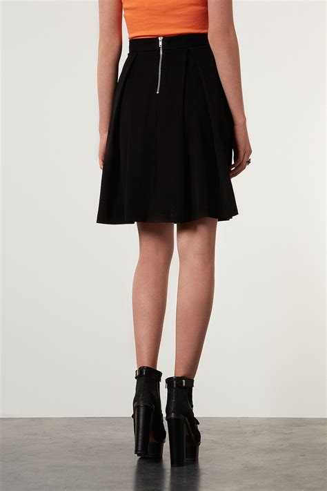 Topshop Knee Length Pleat Skirt In Black Lyst