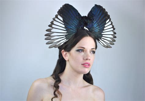 Magpie Wing Feather Headpiece Wing Headpiece Ascot Etsy