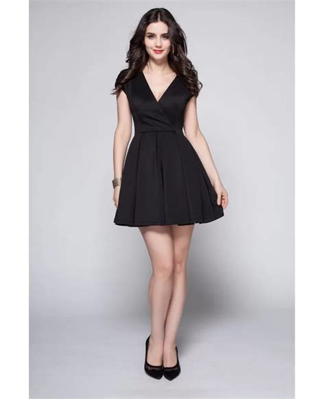 Little Black Vneck Short Sleeved Casual Party Dress Dk245 646