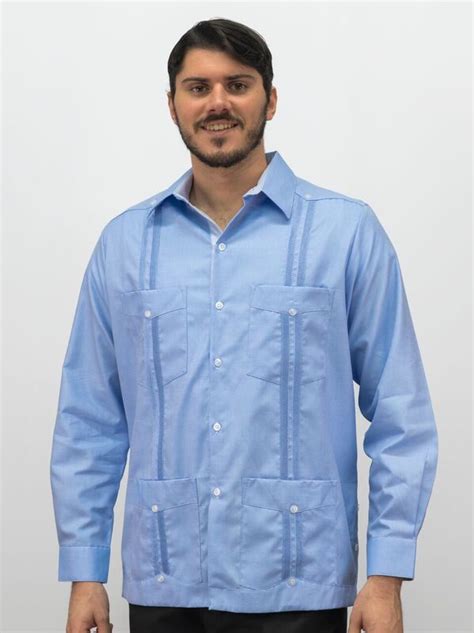 Cuban Guayabera Pima Cotton Blue Honeycomb Pattern 2546 Sold Outcuban