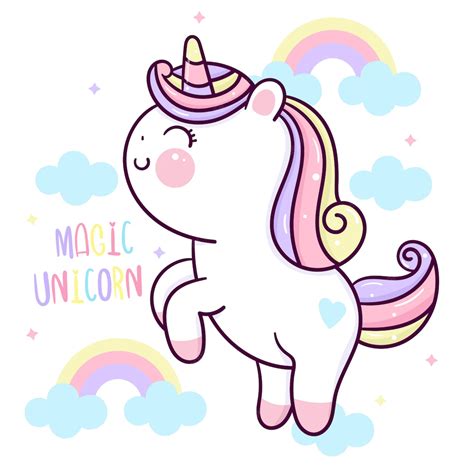 Premium Vector Cute Unicorn Cartoon Magic Rainbow Kawaii Pony