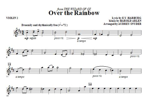 Individual part, sheet music single, solo part. Over The Rainbow - Violin 2 | Sheet Music Direct