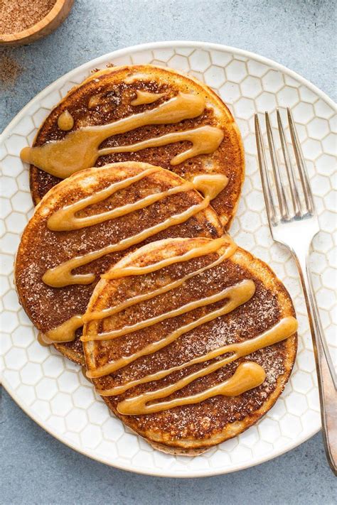 Churro Pancakes With Cinnamon Sugar Topping And A Salted Caramel