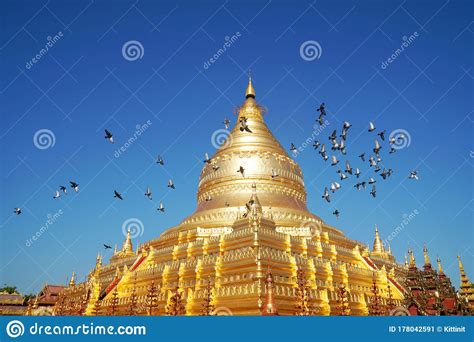 Shwezigon Pagoda Temple Is Big Golden Ancient Pagoda At Bagan