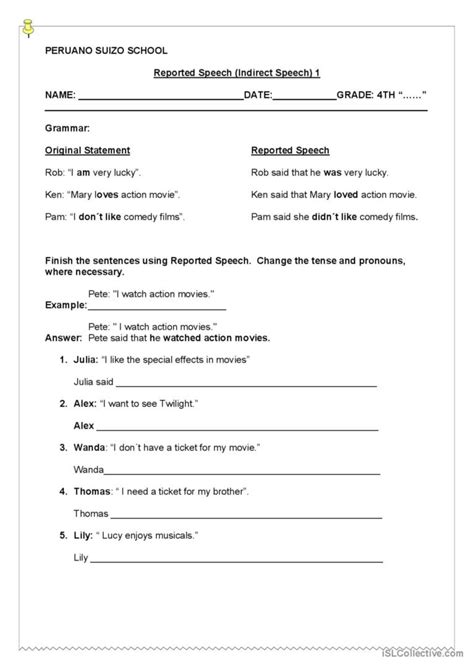 Reported Speech English Esl Worksheets Pdf And Doc