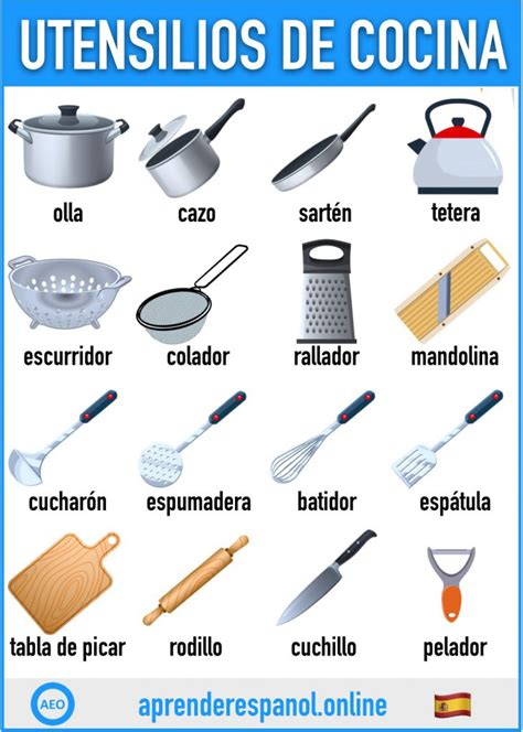 Los Utensilios De Cocina En Español Vocabulario Aprender Español Online