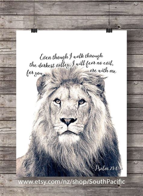 Bible Verse Lion Art Print Psalm 23v4 Scripture Lion Face Etsy In