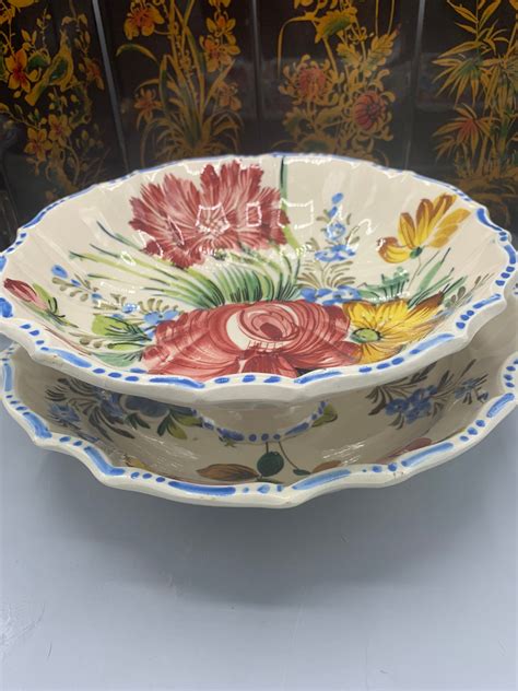 Vintage Italian Hand Painted Beautiful Serving Bowl Huge Etsy