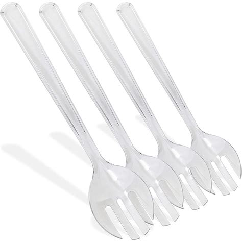 Set Of 4 Clear Plastic Four Prongs Serving Forks Heat Resistant