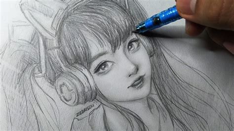 Quick Tutorial How To Draw Semi Realistic Anime Girl W Headphones