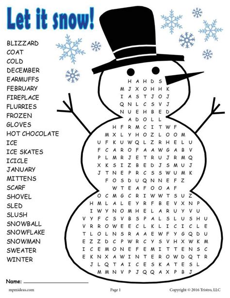 Printable Winter Word Search Christmas Worksheets