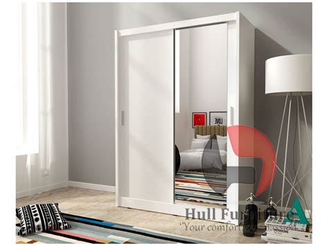 Sliding wardrobe door w762mm silver frame mirror. MAJA 150cm - White - Sliding door wardrobe with mirror ...